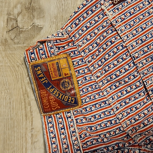 Vintage Ce Dix Sept Jeans Patterned Shorts, French Style Striped Button Fly - Picture 7 of 10